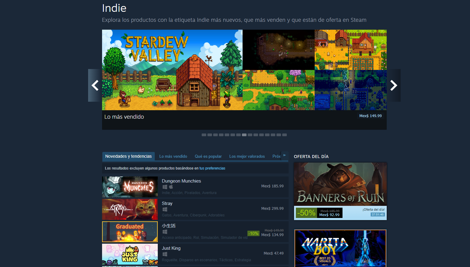 Top 5 juegos indie con más jugadores activos en Steam